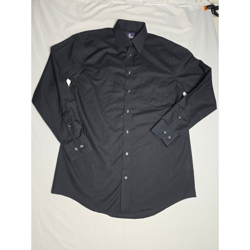 Stafford Mens Performance Super Shirt Black Regular Fit 15 32-33 Button Down